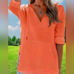 Bright Orange V-Neck Lightweight Hoodie